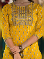 Yufta Yellow Pure Cotton Dori_Embroidery Kurta Trouser With Dupatta Set | Grocsy