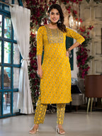 Yufta Yellow Pure Cotton Dori_Embroidery Kurta Trouser With Dupatta Set | Grocsy