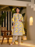 Yufta Yellow Pure Cotton Floral Print Kurta With Trousers And Dupatta Set | Grocsy