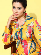 Yufta Yellow and Pink Printed Satin Co-Ords | Grocsy