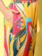 Yufta Yellow and Pink Printed Satin Co-Ords | Grocsy