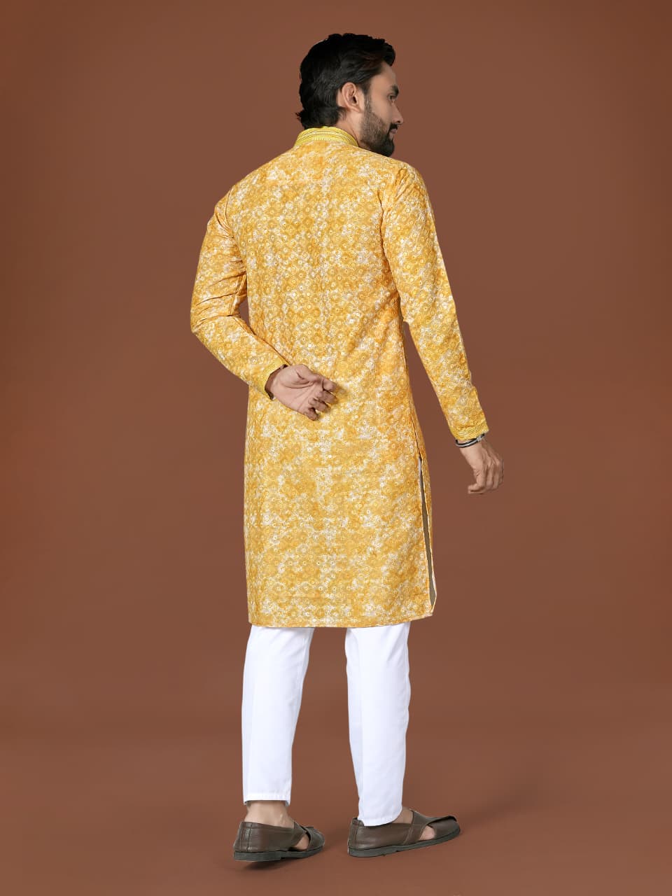 Anaita Yellow Lucknowi Silk Straight Kurta | Grocsy