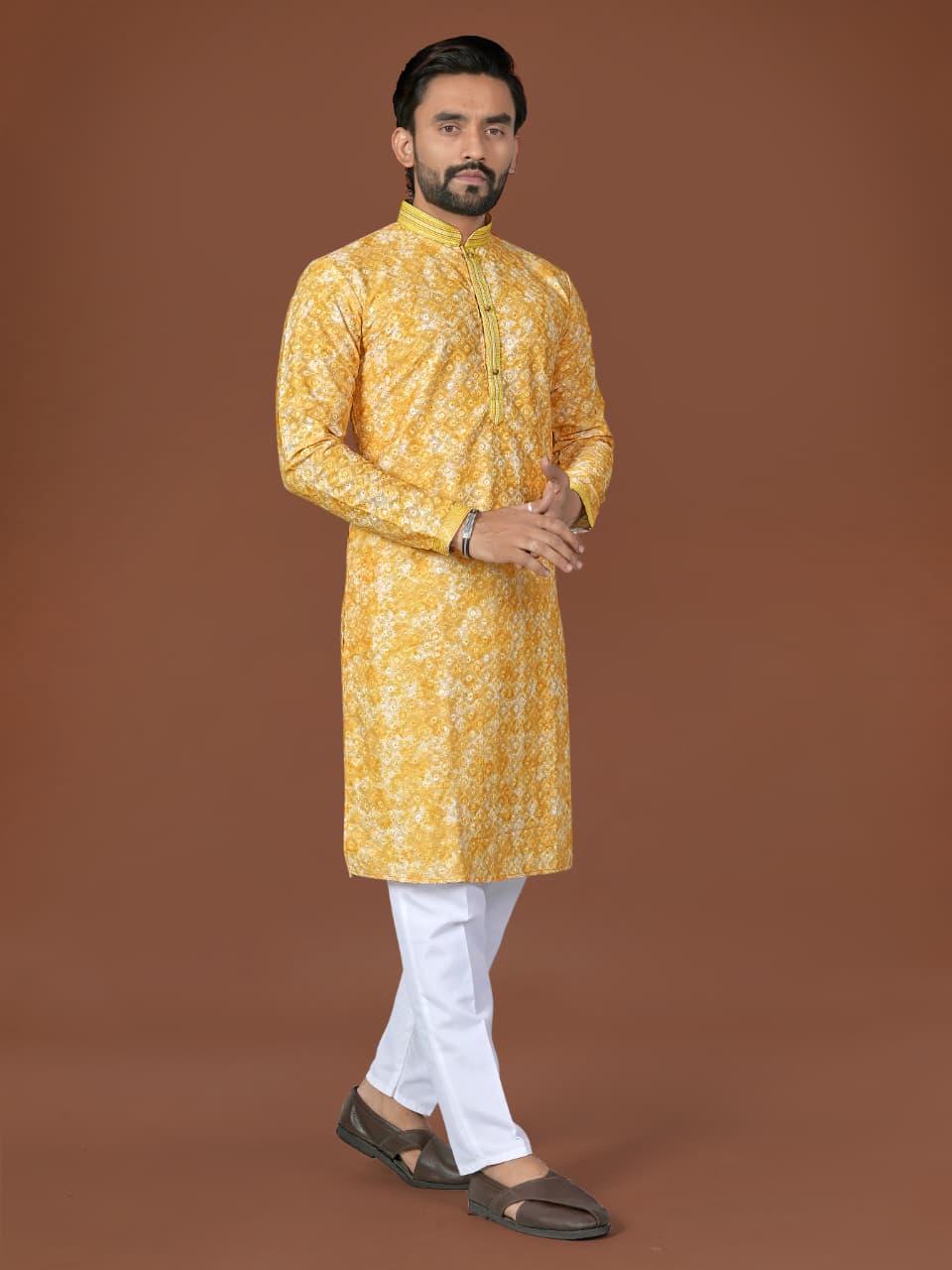 Anaita Yellow Lucknowi Silk Straight Kurta | Grocsy
