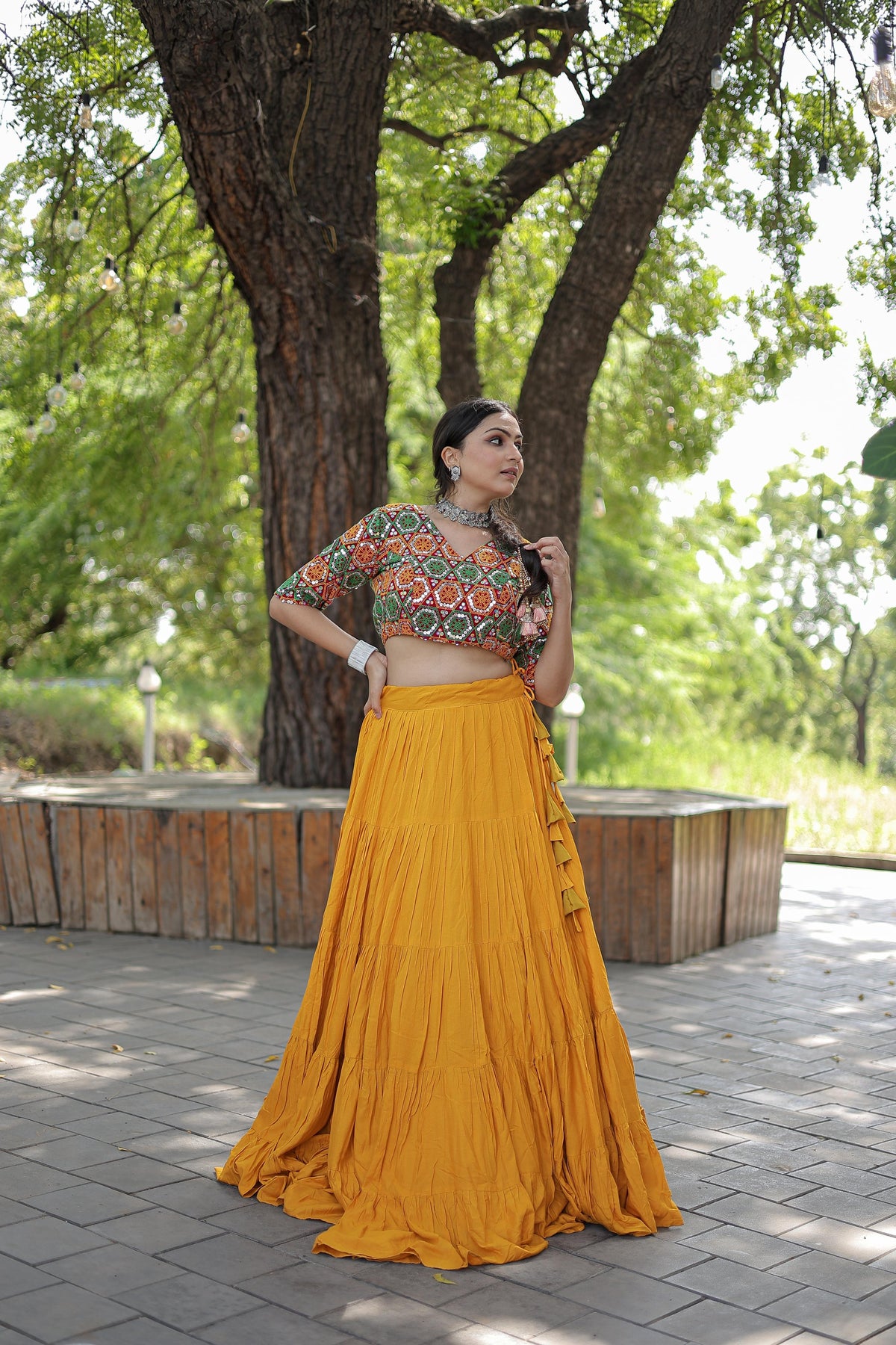 Lorenvalley Yellow Premium Rayon Lehenga with Georgette Embroidered Traditional Thread work Choli | Grocsy