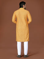 Anaita Yellow Lucknowi Silk Straight Kurta | Grocsy