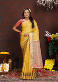 Lorenvalley Fashion Yellow Soft Katan Silk Woven Design Zari Weaving Pallu Saree | Grocsy