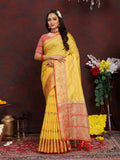 Lorenvalley Fashion Yellow Soft Katan Silk Woven Design Zari Weaving Pallu Saree | Grocsy