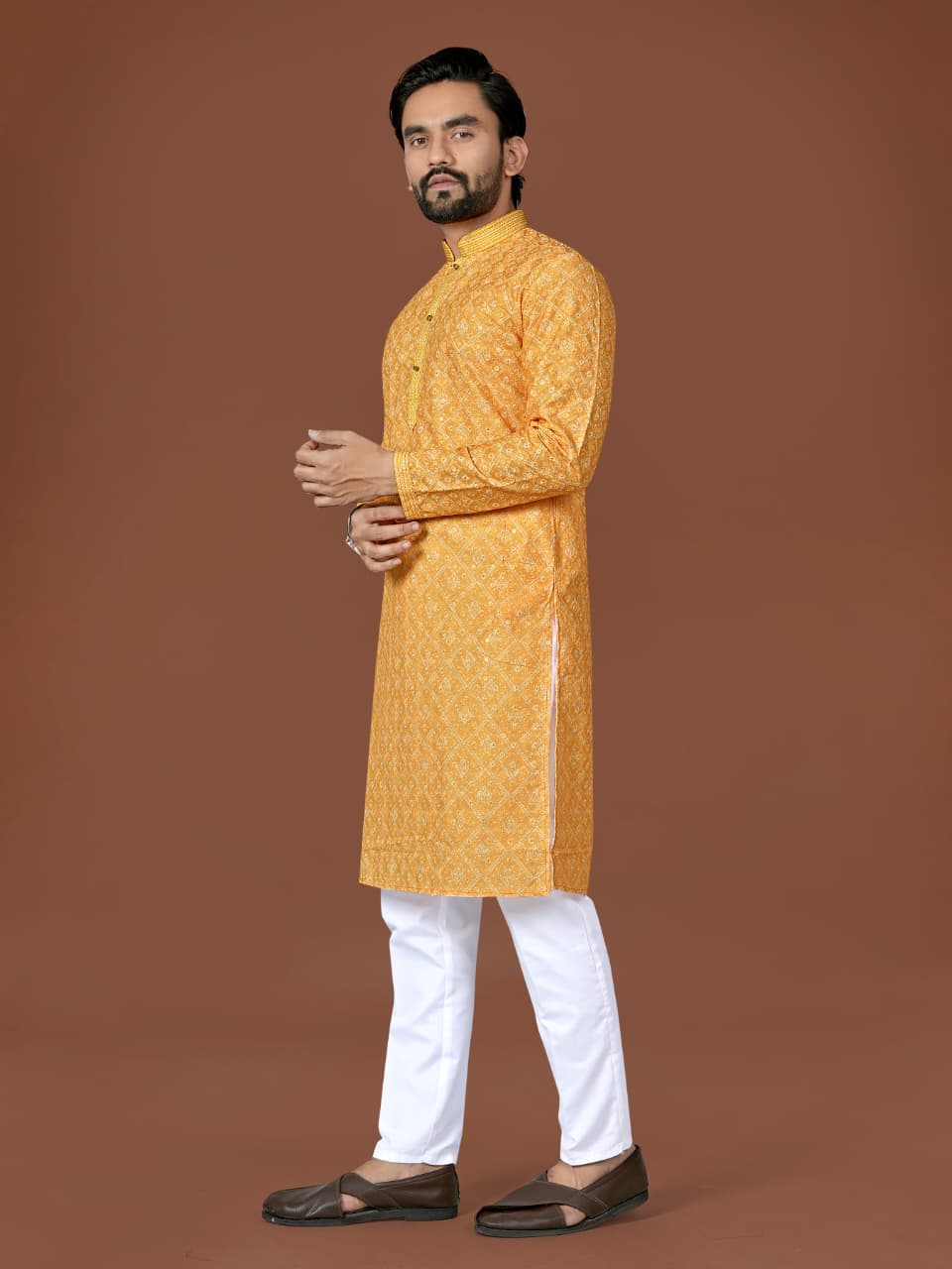 Anaita Yellow Lucknowi Silk Straight Kurta | Grocsy