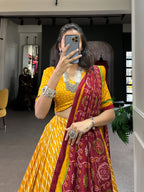 Lorenvalley Yellow Tussar Silk Lehenga Leheriya Patola Print Border With Choli Bandhej Print With Bandhej Print Gotta Patti Lace Border Dupatta | Grocsy