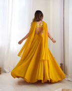Lorenvalley Yellow Faux Georgette Stitched Lehenga Embroidery Blouse with Dupatta | Grocsy