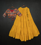 Lorenvalley Yellow Premium Rayon Lehenga with Georgette Embroidered Traditional Thread work Choli | Grocsy