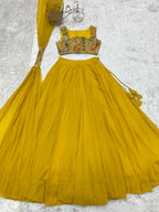 Lorenvalley Yellow Faux Georgette Stitched Lehenga Embroidery Blouse with Dupatta | Grocsy
