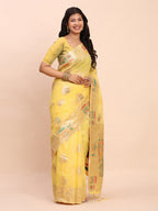 Anaita Yellow Linen Woven Work Saree With Blouse | Grocsy