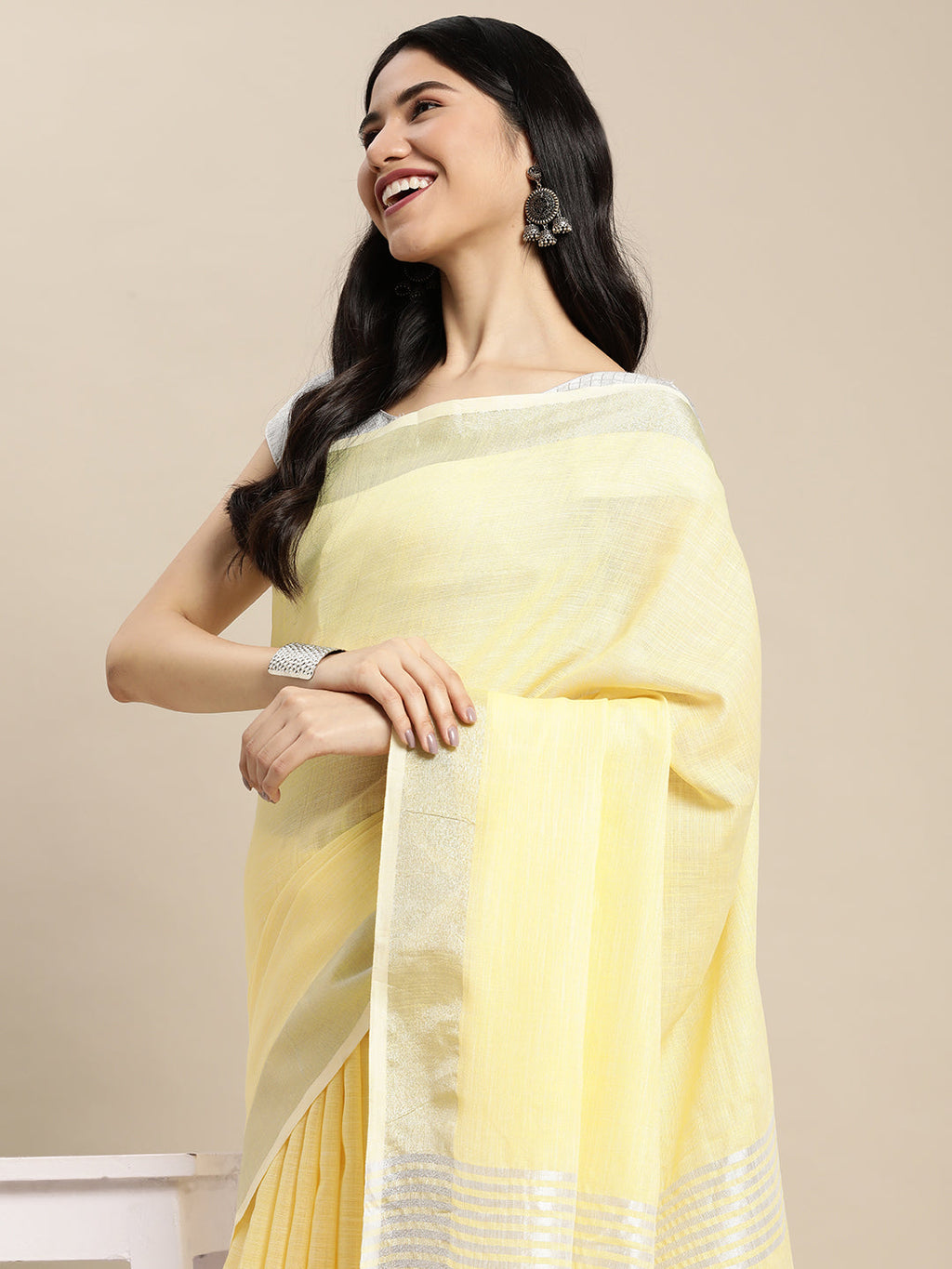 Anaita L Yellow Linen Saree With Blouse | Grocsy