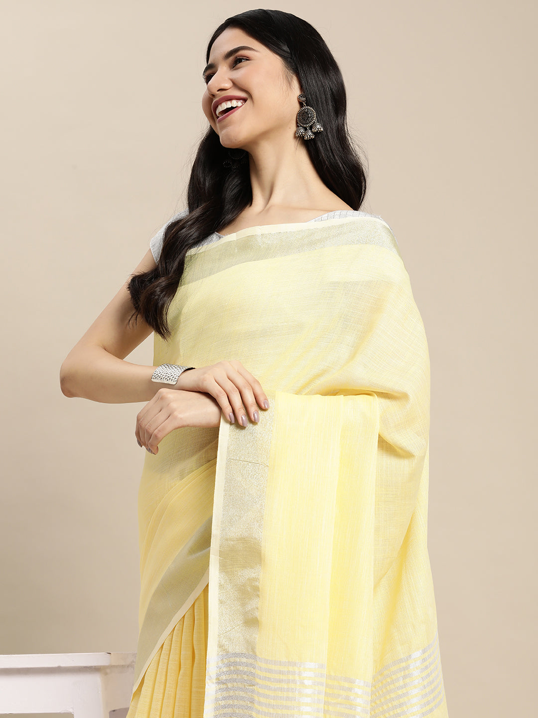 Anaita L Yellow Linen Saree With Blouse | Grocsy