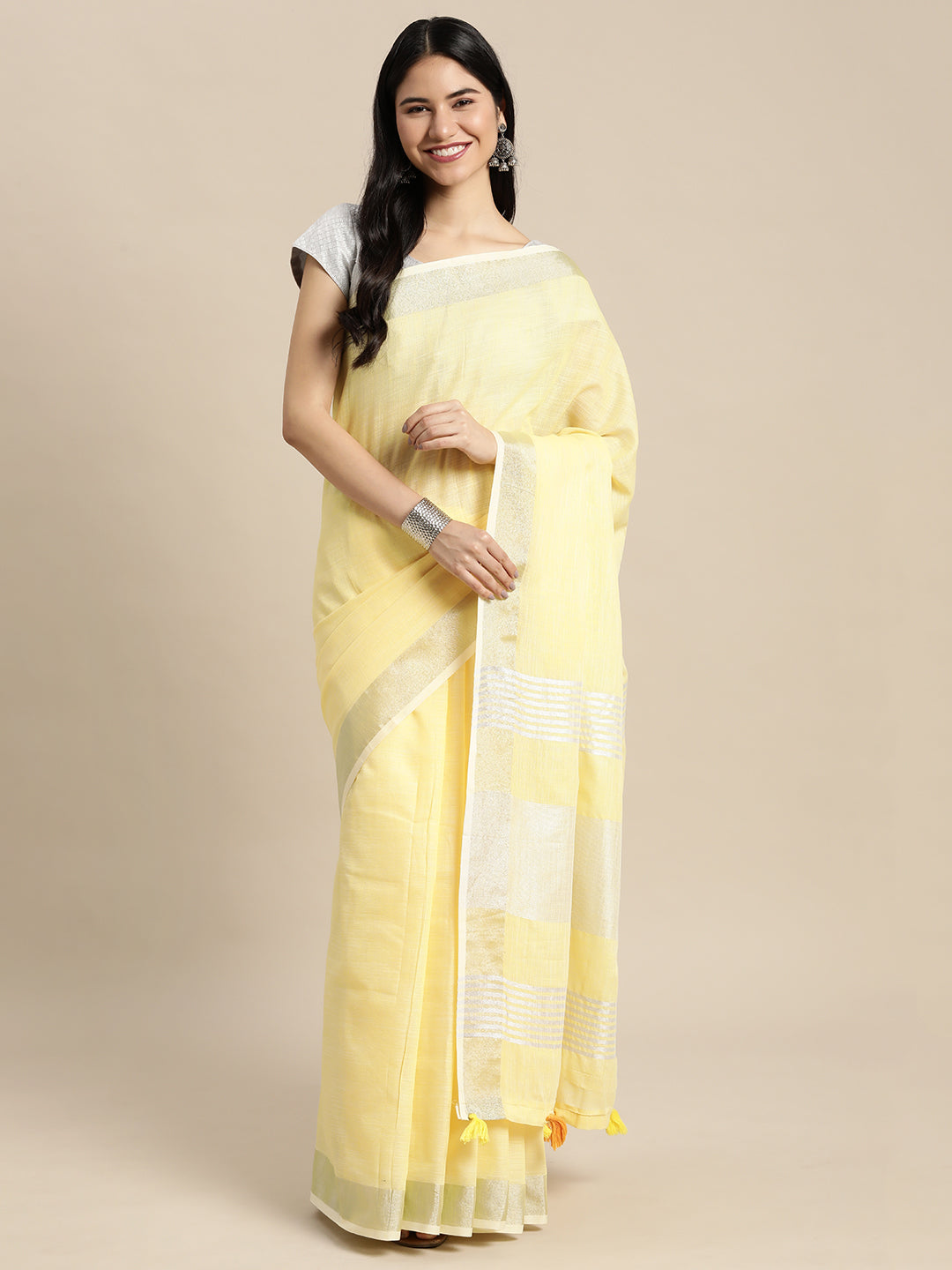 Anaita L Yellow Linen Saree With Blouse | Grocsy