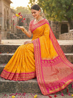Anaita Yellow Silk Woven Saree With Blouse | Grocsy