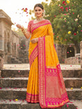 Anaita Yellow Silk Woven Saree With Blouse | Grocsy