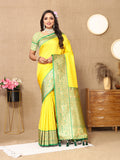 Lorenvalley Fashion Yellow Soft Silk weaving Design Rich Zari Weaving Saree | Grocsy