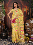 Anaita Yellow Linen Printed Saree With Blouse | Grocsy