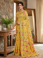 Anaita Yellow Linen Woven Work Saree With Blouse | Grocsy