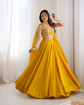 Lorenvalley Yellow Faux Georgette Stitched Lehenga Embroidery Blouse with Dupatta | Grocsy