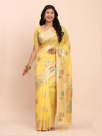 Anaita Yellow Linen Woven Work Saree With Blouse | Grocsy