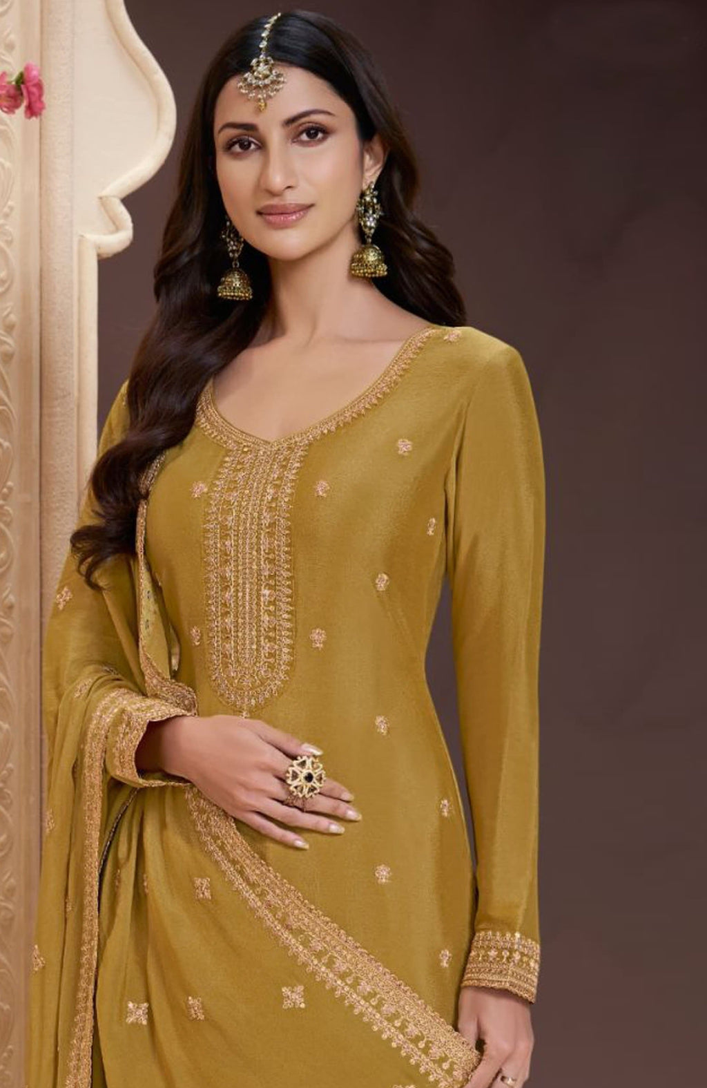Anaita Yellow Chinon Embroidered Salwar Suit | Grocsy