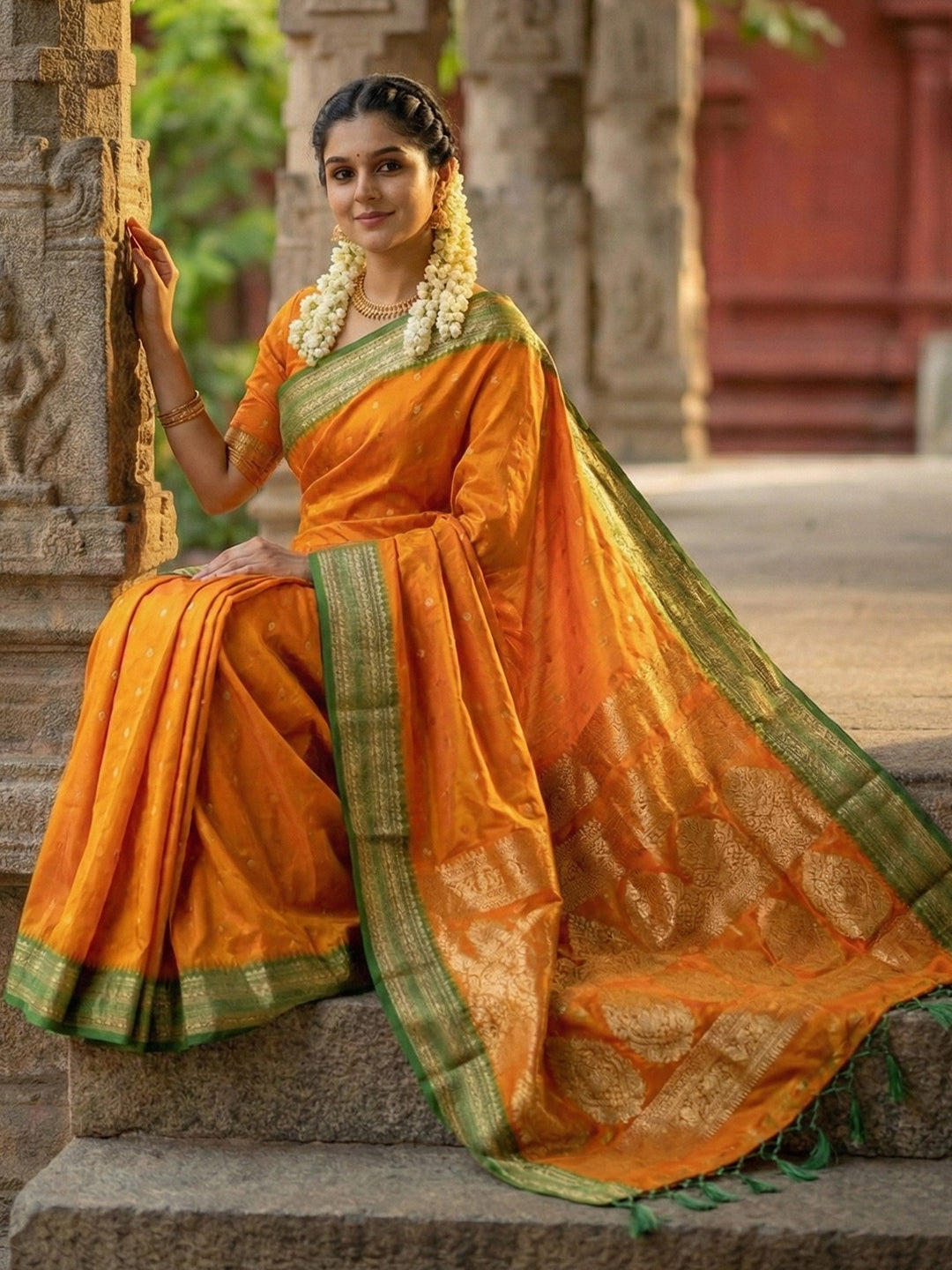 Anaita Yellow Silk Woven Saree With Blouse | Grocsy