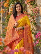 Anaita Yellow Pochampally Printed Saree With Blouse | Grocsy