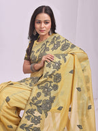 Anaita Yellow Linen Printed Saree With Blouse | Grocsy
