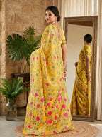 Anaita Yellow Linen Woven Work Saree With Blouse | Grocsy