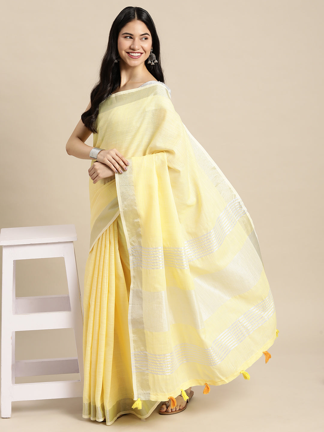 Anaita L Yellow Linen Saree With Blouse | Grocsy