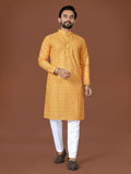 Anaita Yellow Lucknowi Silk Straight Kurta | Grocsy