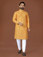 Anaita Yellow Lucknowi Silk Straight Kurta | Grocsy