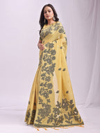 Anaita Yellow Linen Printed Saree With Blouse | Grocsy