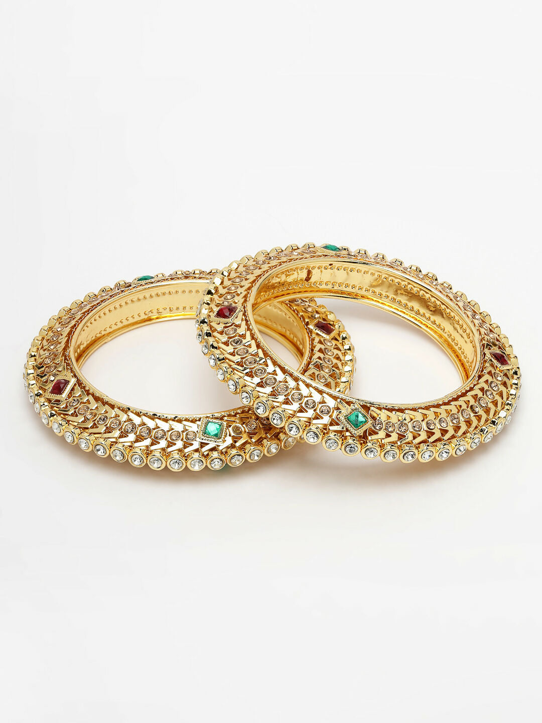 NVR Women's Set of 2 Gold-Polished Kundan Traditional Bangles