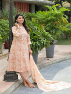 Juniper Women's Brown Floral Printed Cotton Kurta Set With Buttons | Grocsy