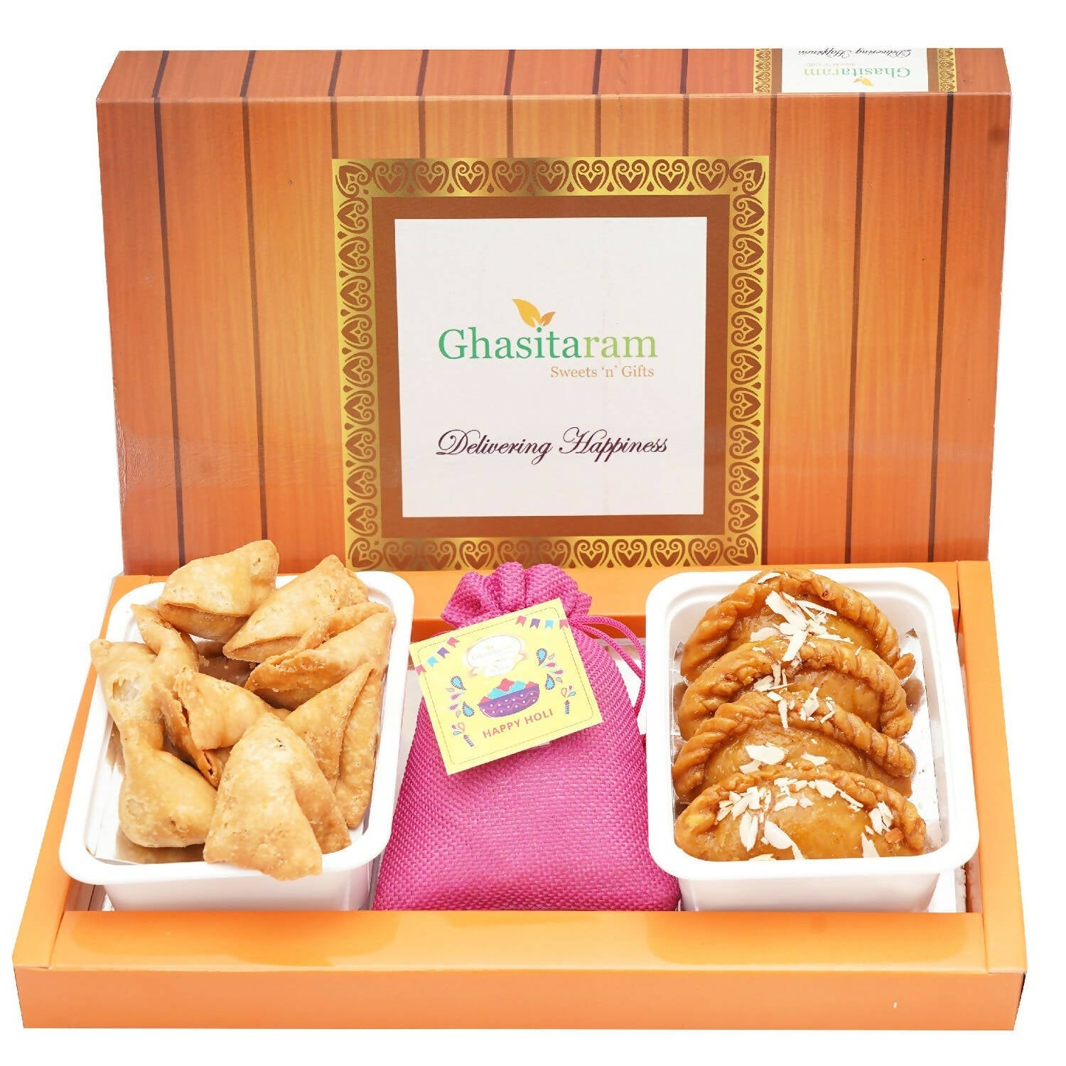 Ghasitaram Assorted Box of Gujiyas, Farsan Samosa and Thandai | Grocsy