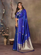 Joban Fashion Royal Blue Floral & Botanical Motifs Satin Silk Banarasi Silk Saree | Grocsy