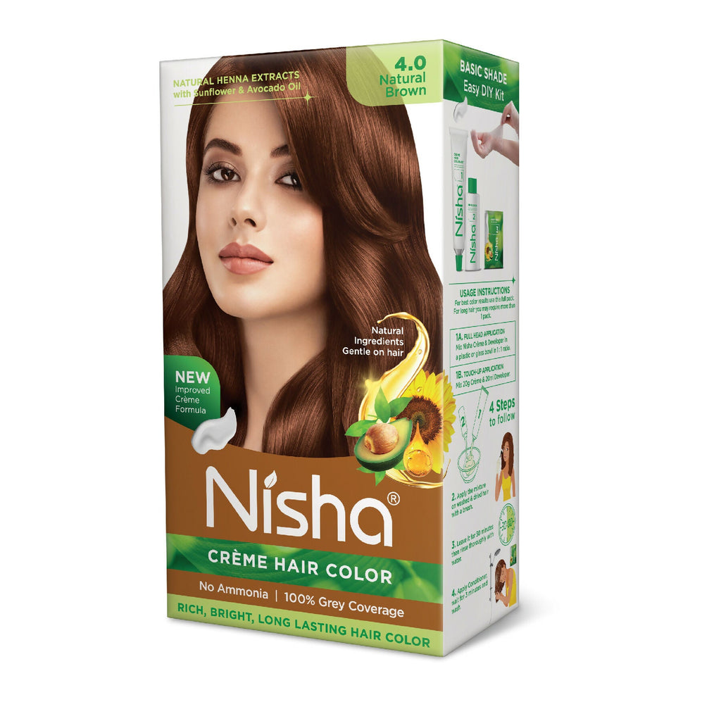 Nisha Creme Hair Color for Women & Men - Natural Brown | Grocsy