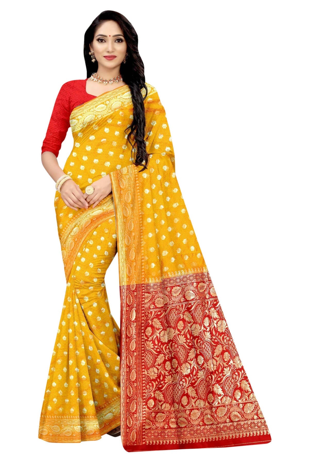 Vamika Mustard Weaving Banarasi Jacquard Saree | Grocsy