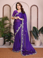 Teeya Creation New Trendy Party Wear Soft Satin Chiffon Saree-Purple | Grocsy