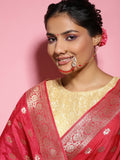 Gold-Polished White Red Kundan-Studded Pearl Beaded Nosepin - Ruby Raang | Grocsy