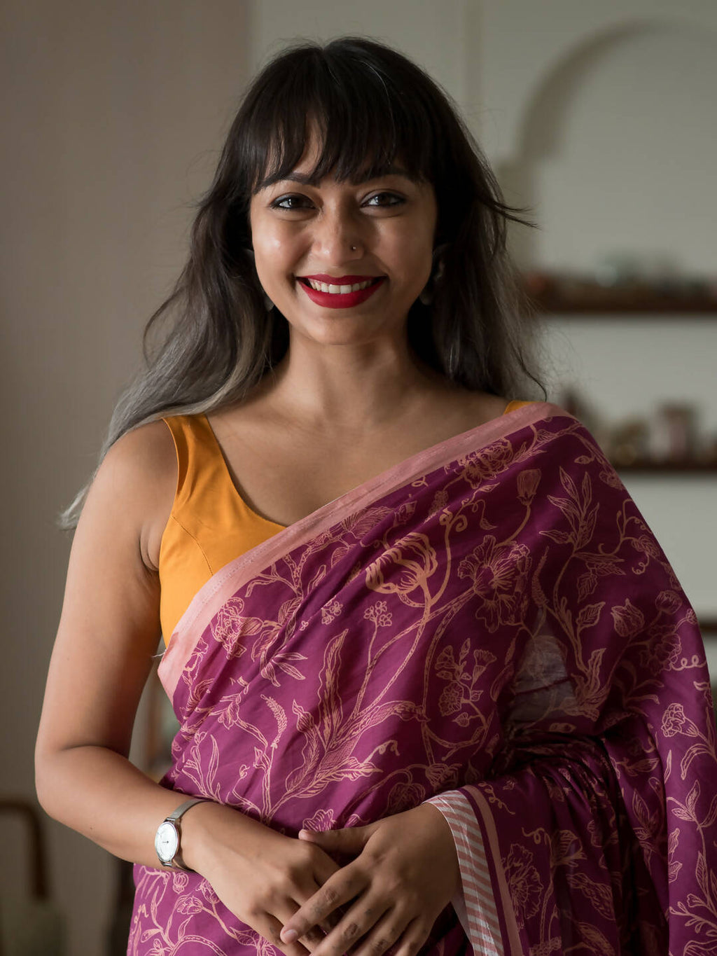 Suta Magenta Floral Pure Cotton Saree | Grocsy