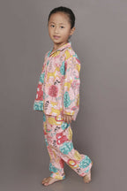 Breathables Kids Cotton Night Suit – Peach Lion & Teddy Shirt & Pyjama Co-Ord Set For Boys & Girls | Grocsy