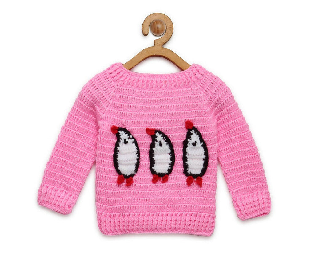 Chutput Kids Pingue Design Solid Pink Pullover Sweater | Grocsy
