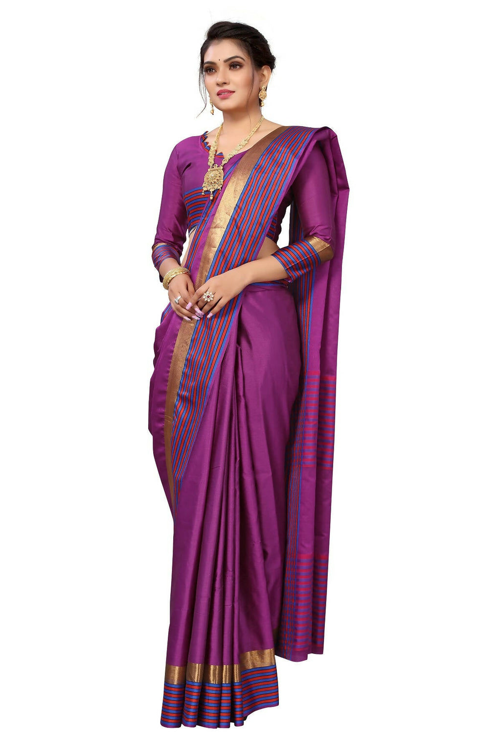 Vamika Ethnic Fire Purple Cotton Silk Saree | Grocsy