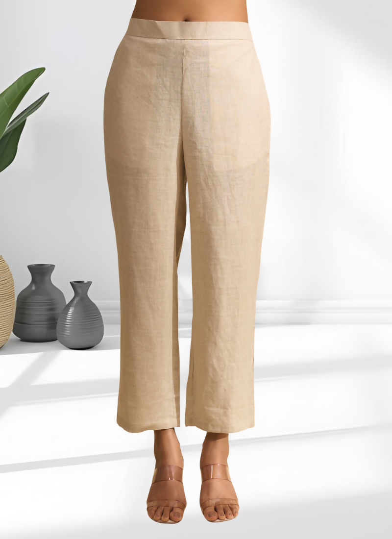 Joban Fashion Beige Linen Embroidered Readymade Cord Set | Grocsy