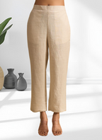 Joban Fashion Beige Linen Embroidered Readymade Cord Set | Grocsy